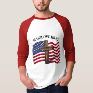 In God We Trust with Rugged Cross and US Flag T-Shirt