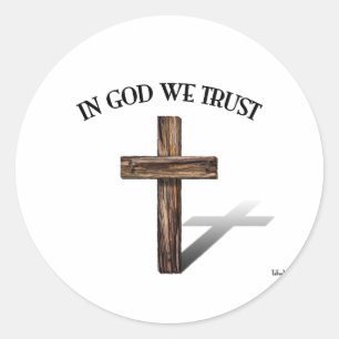 In God We Trust with rugged cross Classic Round Sticker