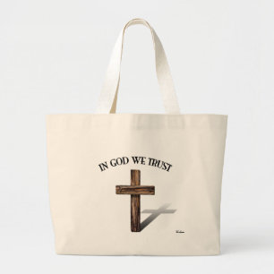 In God We Trust with rugged cross Large Tote Bag