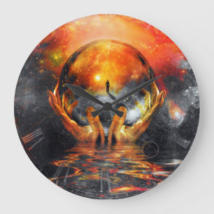 In hands of creator large clock