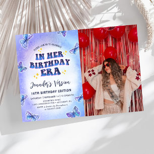 In Her Birthday Era Butterfly Birthday Photo Invitation