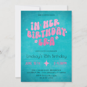 In Her Birthday Era Groovy Retro Boho Invitation