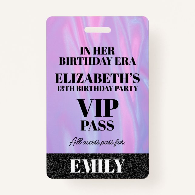 In Her Birthday Era VIP PASS Custom Party Lanyard ID Badge (Front)