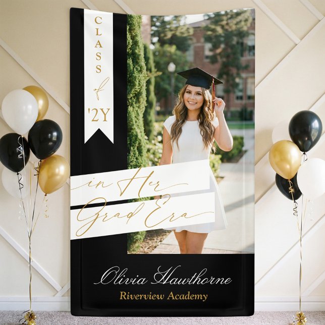In Her Grad Era Elegant Photo Graduation Party Banner (In Her Grad Era Elegant Photo Graduation Party Banner)