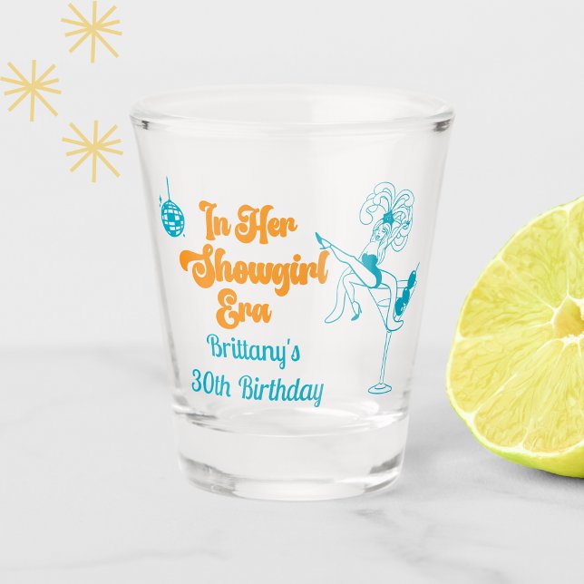 In Her Showgirl Era Cute Fun 30th Birthday Party Shot Glass (Creator Uploaded)
