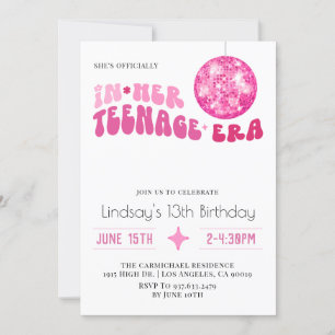 In Her Teenage Era Groovy Birthday Invitation