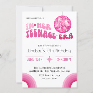 In Her Teenage Era Groovy Birthday Invitation
