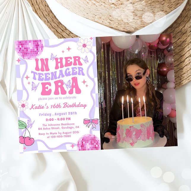 In Her Teenager Era Version Birthday Photo Invitation (Creator Uploaded)