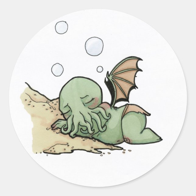 In his house at R'lyeh dead Cthulhu waits dreaming Classic Round Sticker (Front)