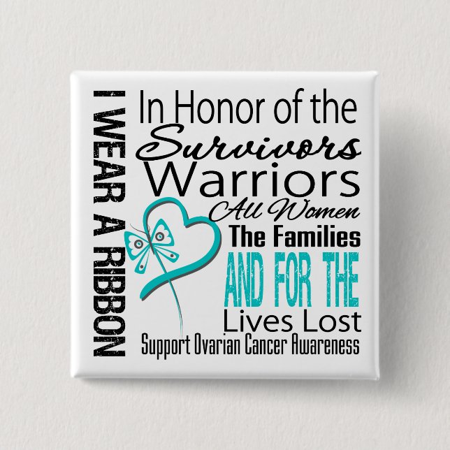 In Honour Collage Tribute Ovarian Cancer 15 Cm Square Badge (Front)