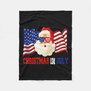 In July Hawaiian Santa American Pride 4th July Fleece Blanket