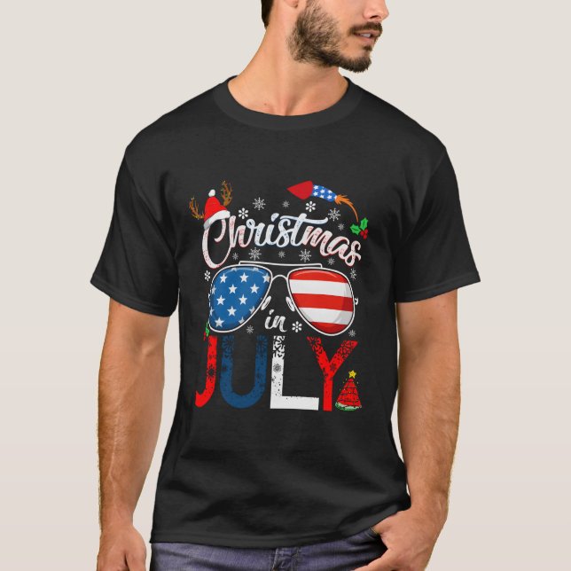 In July Santa American 4Th Of July Santa T-Shirt (Front)