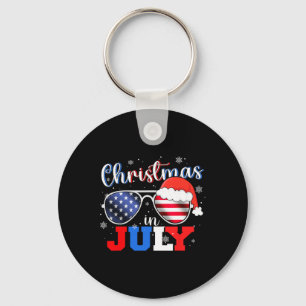 In July Santa Hat Sungles Usa Flag 4th Of July Key Ring