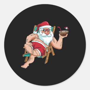 In July Santa On Beach Independence Day Summer Classic Round Sticker