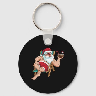 In July Santa On Beach Independence Day Summer Key Ring