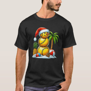 in July Summer Softball Snowman Funny Christmas T-Shirt
