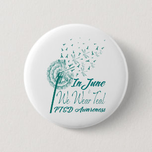 In June We Teal Teal PTSD Awareness Dandelion 6 Cm Round Badge
