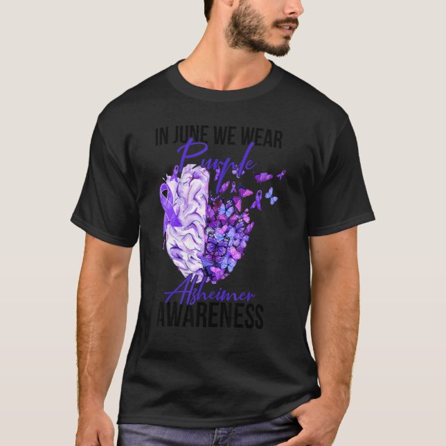 In June We Wear Purple Alzheimer Awareness Brain T-Shirt (Front)