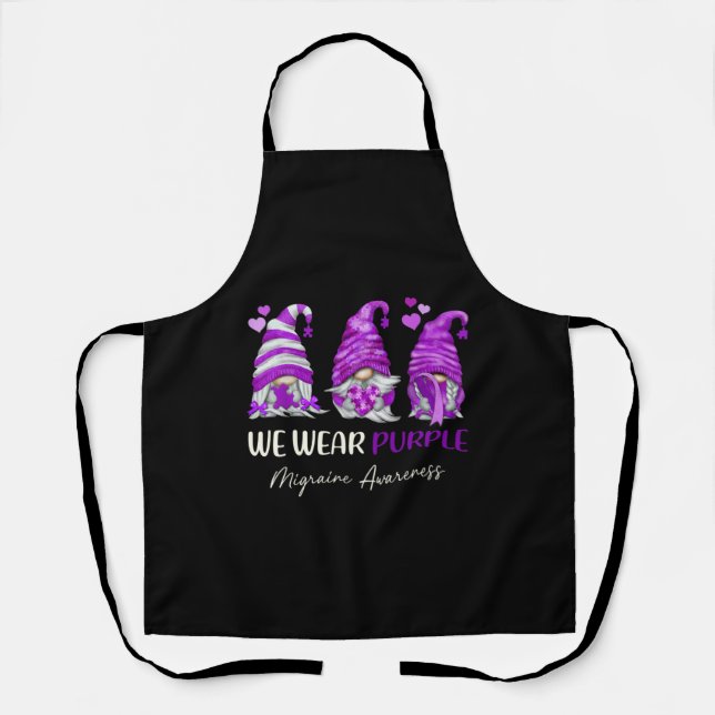 In June We Wear Purple Migraine Awareness Gnome Ma Apron (Front)