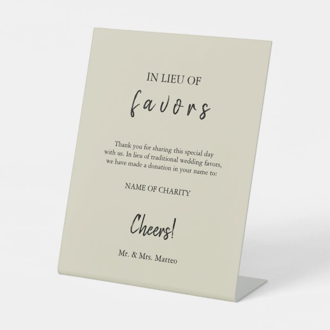 In Lieu Favours Eco-Friendly Charity Wedding Sign (Front)