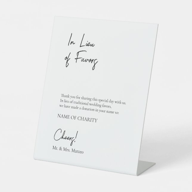 In Lieu Favours Eco-Friendly Charity Wedding Sign (Front)