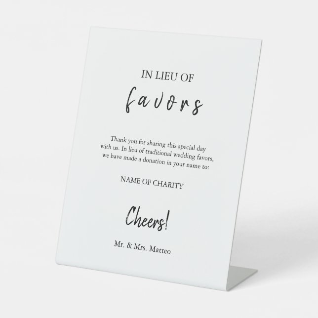 In Lieu Favours Eco-Friendly Charity Wedding Sign (Front)