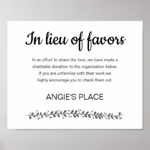 In Lieu Of Favors Charity Donation Wedding Poster