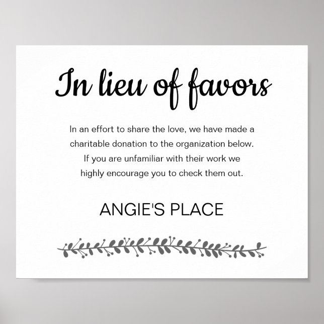 In Lieu Of Favors Charity Donation Wedding Poster (Front)