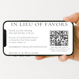 In Lieu of Favors For Wedding Charity With QR Code Card