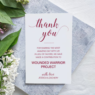 In Lieu Of Favour Charity Donation Burgundy Weddin Place Card