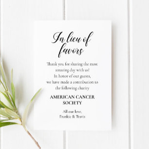 In Lieu Of Favours Charity Donation Wedding Place Card