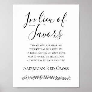 In Lieu Of Favours Charity Donation Wedding Sign