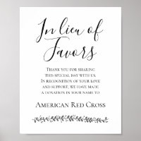 In Lieu Of Favours Charity Donation Wedding Sign