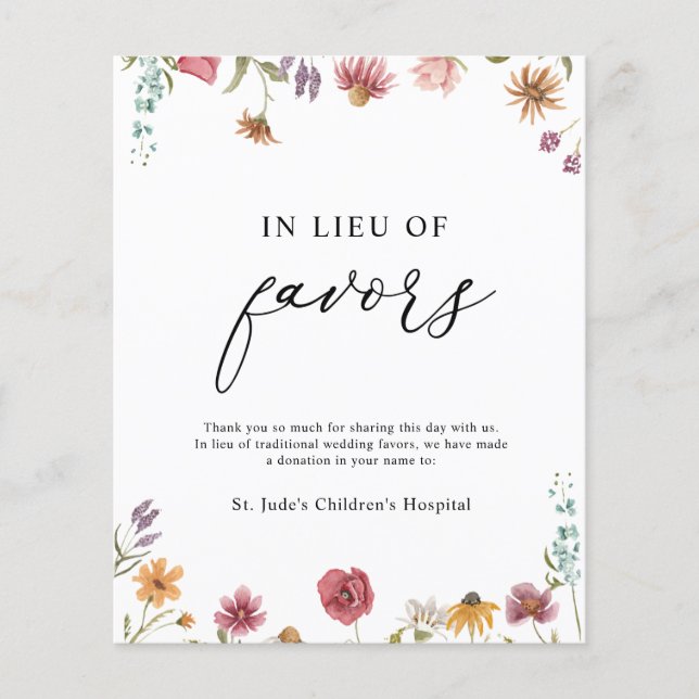 In Lieu of Favours Donation Sign (Front)