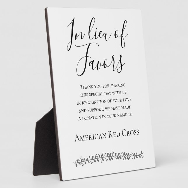 In Lieu Of Favours Donation to Charity Wedding Plaque (Side)
