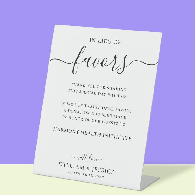 In Lieu of Favours Elegant Wedding Donation Pedestal Sign (Creator Uploaded)