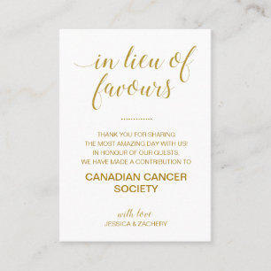 In Lieu Of Favours Gold Charity Donation Wedding Place Card