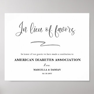 In lieu of favours sign Tabletop Plaque with Easel