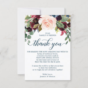 In Lieu of Favours Thank You Place Card Burgundy