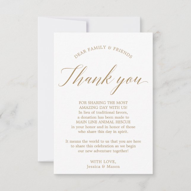In Lieu of Favours Thank You Place Card Gold (Front)