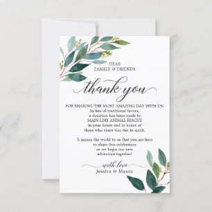 In Lieu of Favours Thank You Place Card Greenery