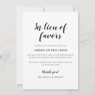 In Lieu of Favours Wedding Donation Sign Invitation