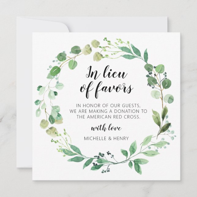 In Lieu of Favours Wedding Donation Sign Invitation (Front)
