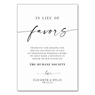 In Lieu Of Favours Wedding Table Card