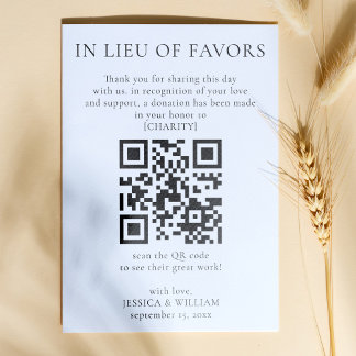In Lieu of Favours With QR Code For Wedding Charit Enclosure Card