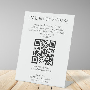In Lieu of Favours With QR Code For Wedding Charit Pedestal Sign
