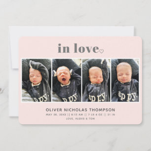 In Love Blush Simple Modern Birth Announcement