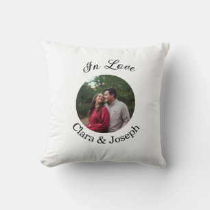 In love couple circular photo name wedding romanti cushion