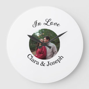 In love couple circular photo name wedding romanti large clock
