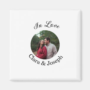 In love couple circular photo name wedding romanti magnet